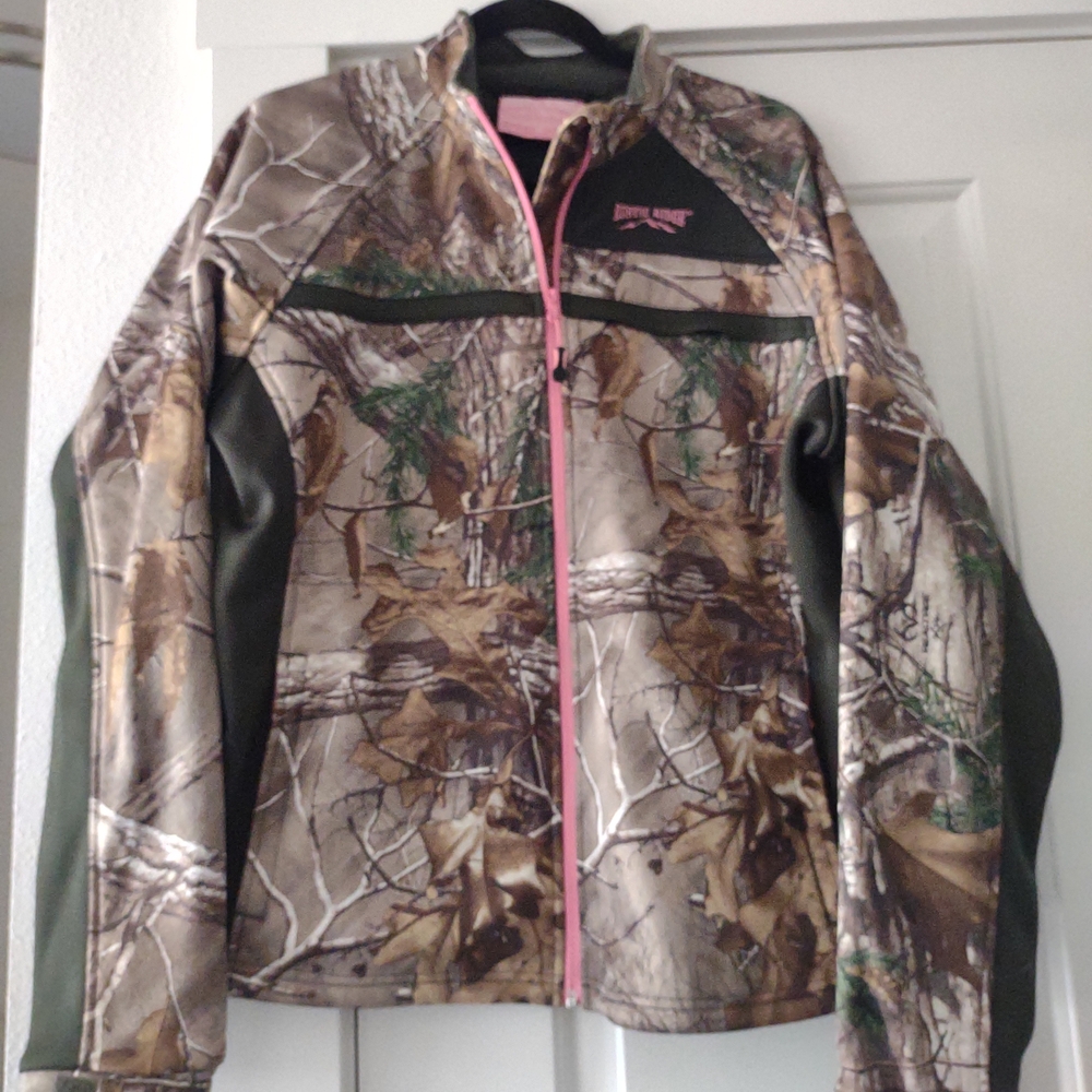 Brown and Pink Utility Jacket with Weather-Resistant Fabric